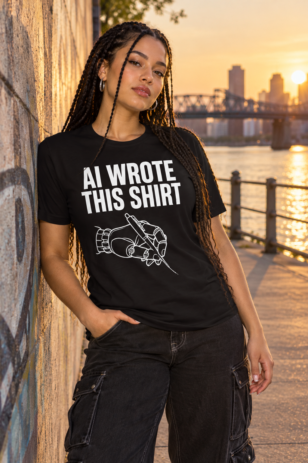 AI-generated editorial photo of HOTFIX 002 AI Wrote This Shirt Unisex t-shirt, scene 2