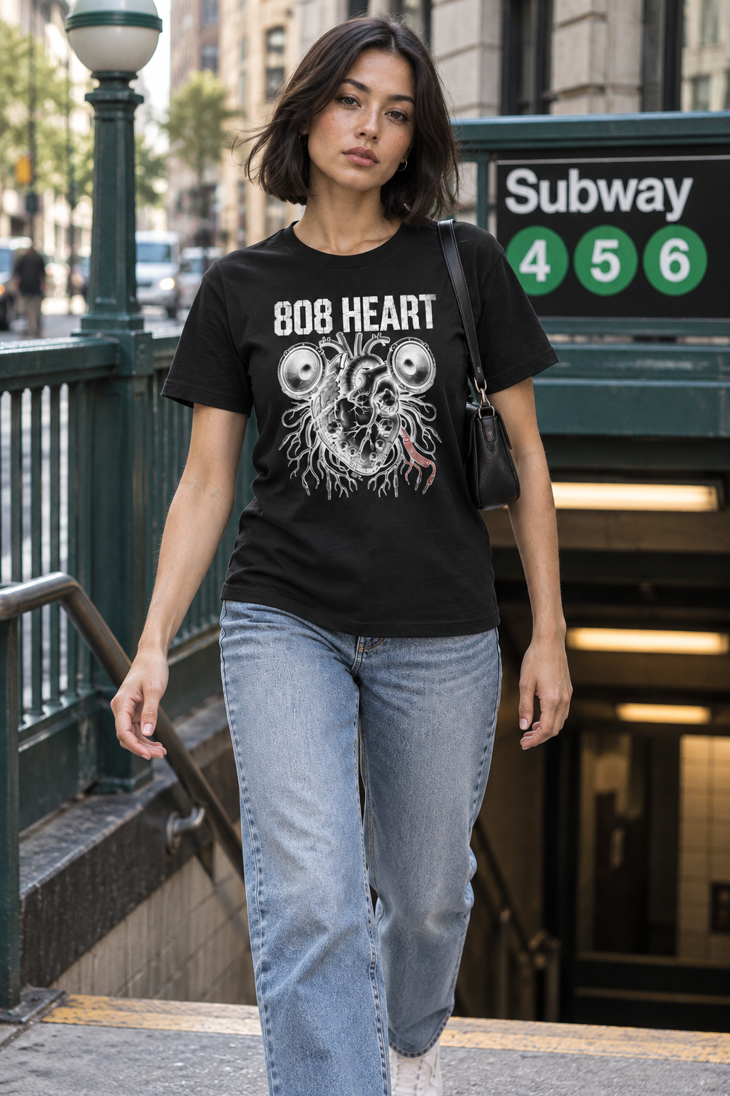 AI-generated editorial photo of HOTFIX 004 - 808 Heart Women’s t-shirt, scene 3