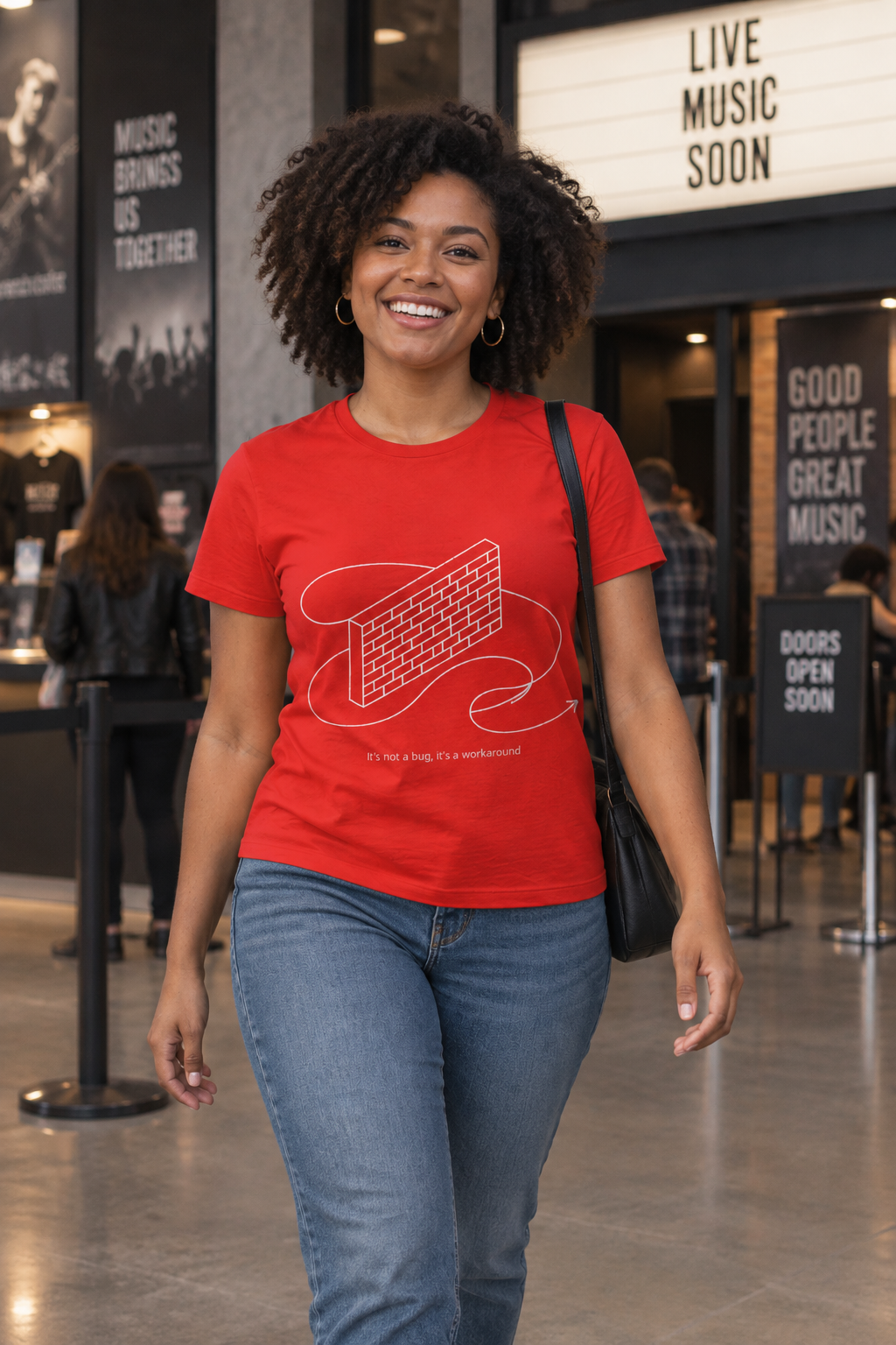 AI-generated editorial photo of HOTFIX 010 WORKAROUND.EXE Women’s softstyle t-shirt, scene 2