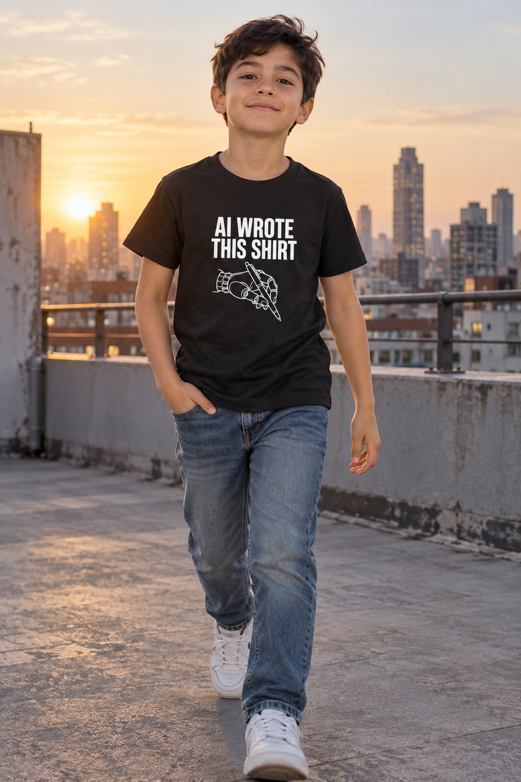 AI-generated editorial photo of HOTFIX 003 AI Wrote This Shirt Youth Short Sleeve T-Shirt, scene 3