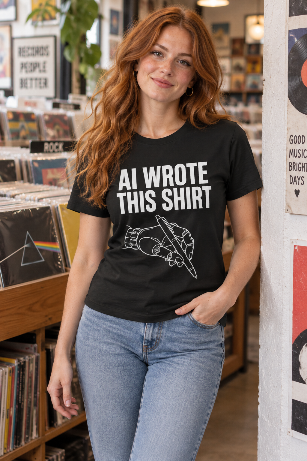 AI-generated editorial photo of HOTFIX 003 AI Wrote This Shirt Women’s t-shirt, scene 2