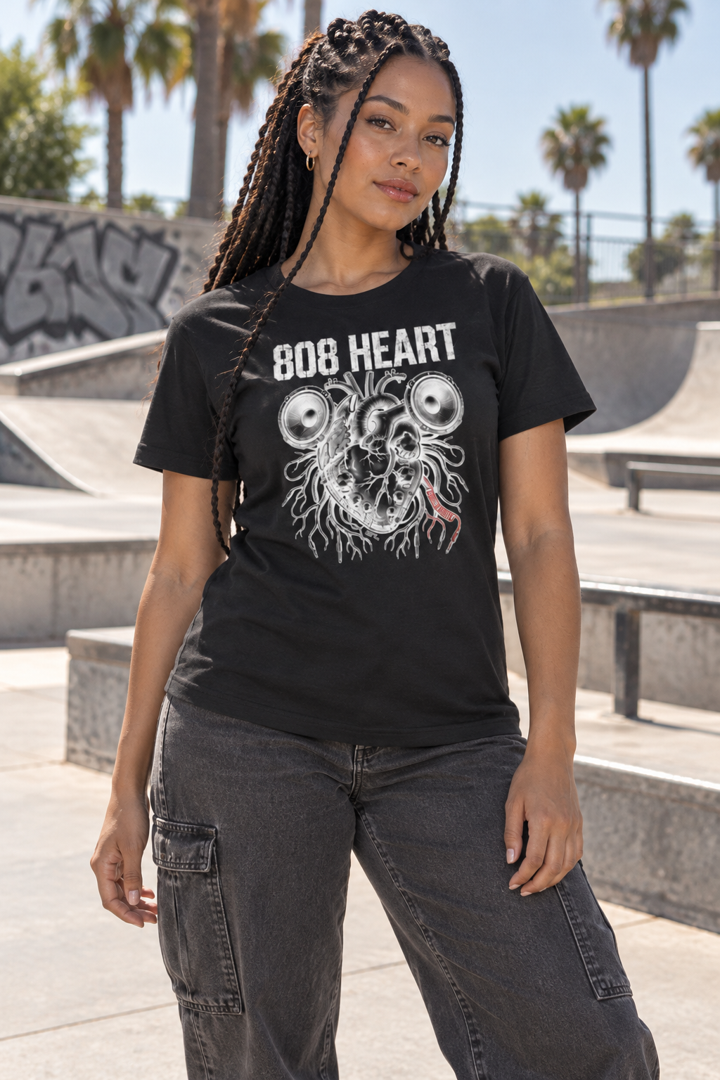 AI-generated editorial photo of HOTFIX 004 - 808 Heart Women’s t-shirt, scene 2