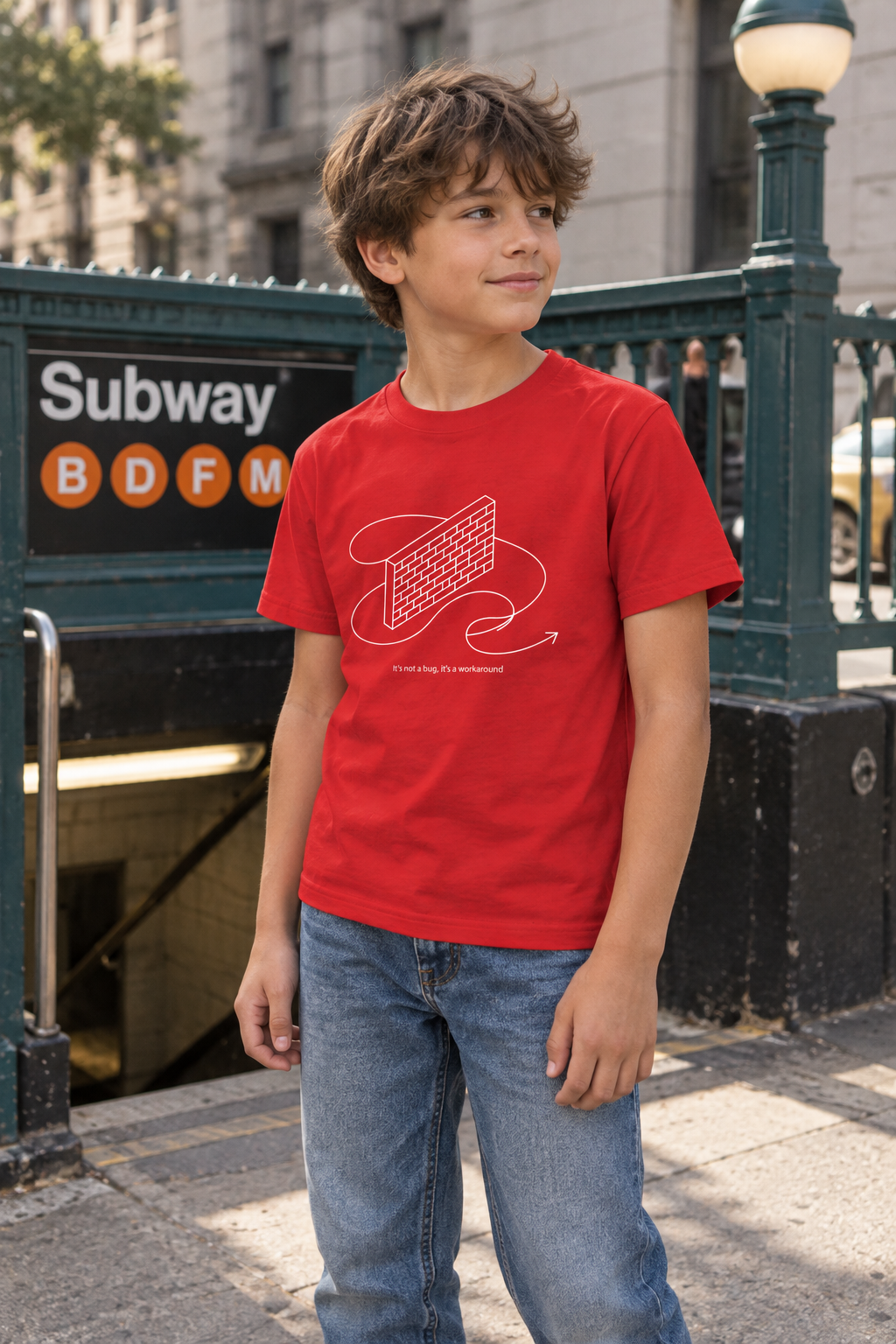 AI-generated editorial photo of HOTFIX 010 WORKAROUND.EXE Youth Short Sleeve T-Shirt, scene 2