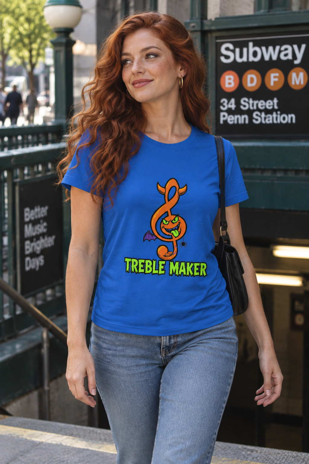 AI-generated editorial photo of HOTFIX 009 Treble Maker Women’s softstyle t-shirt, scene 2
