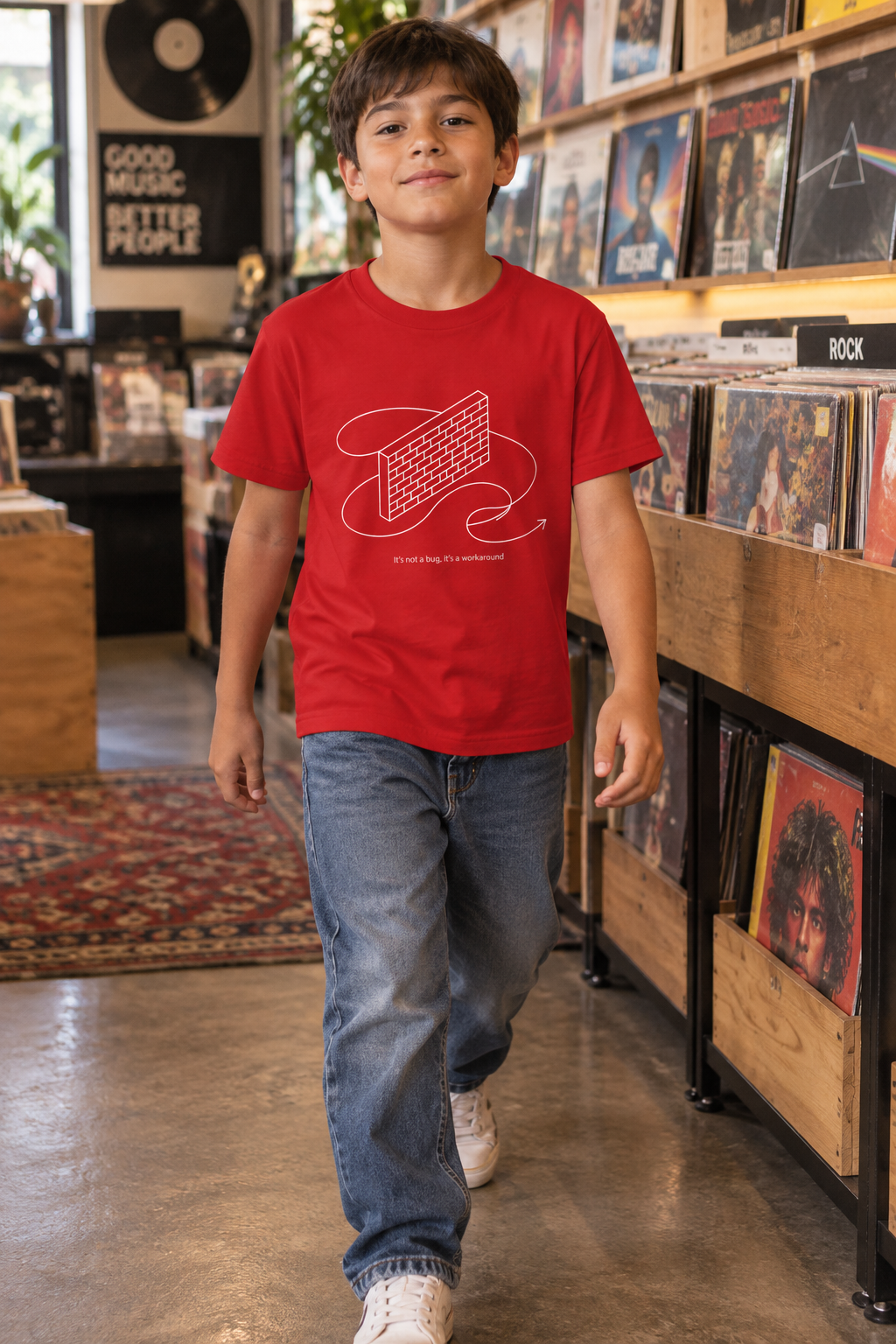AI-generated editorial photo of HOTFIX 010 WORKAROUND.EXE Youth Short Sleeve T-Shirt, scene 1