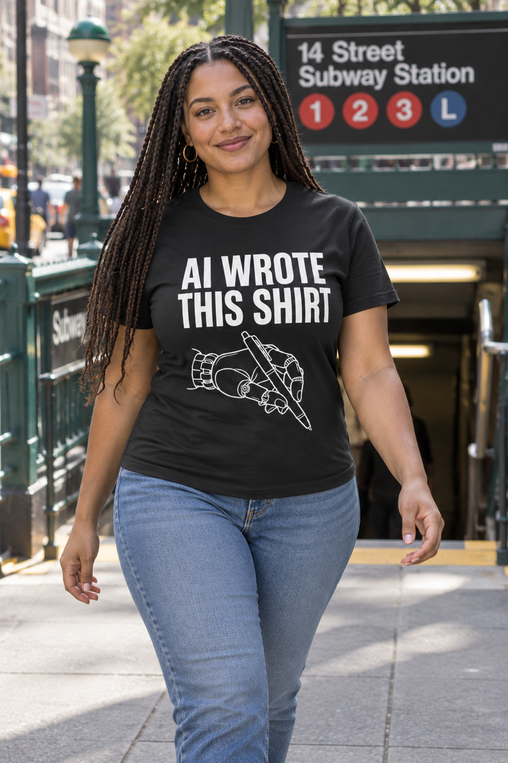 AI-generated editorial photo of HOTFIX 003 AI Wrote This Shirt Women’s t-shirt, scene 1