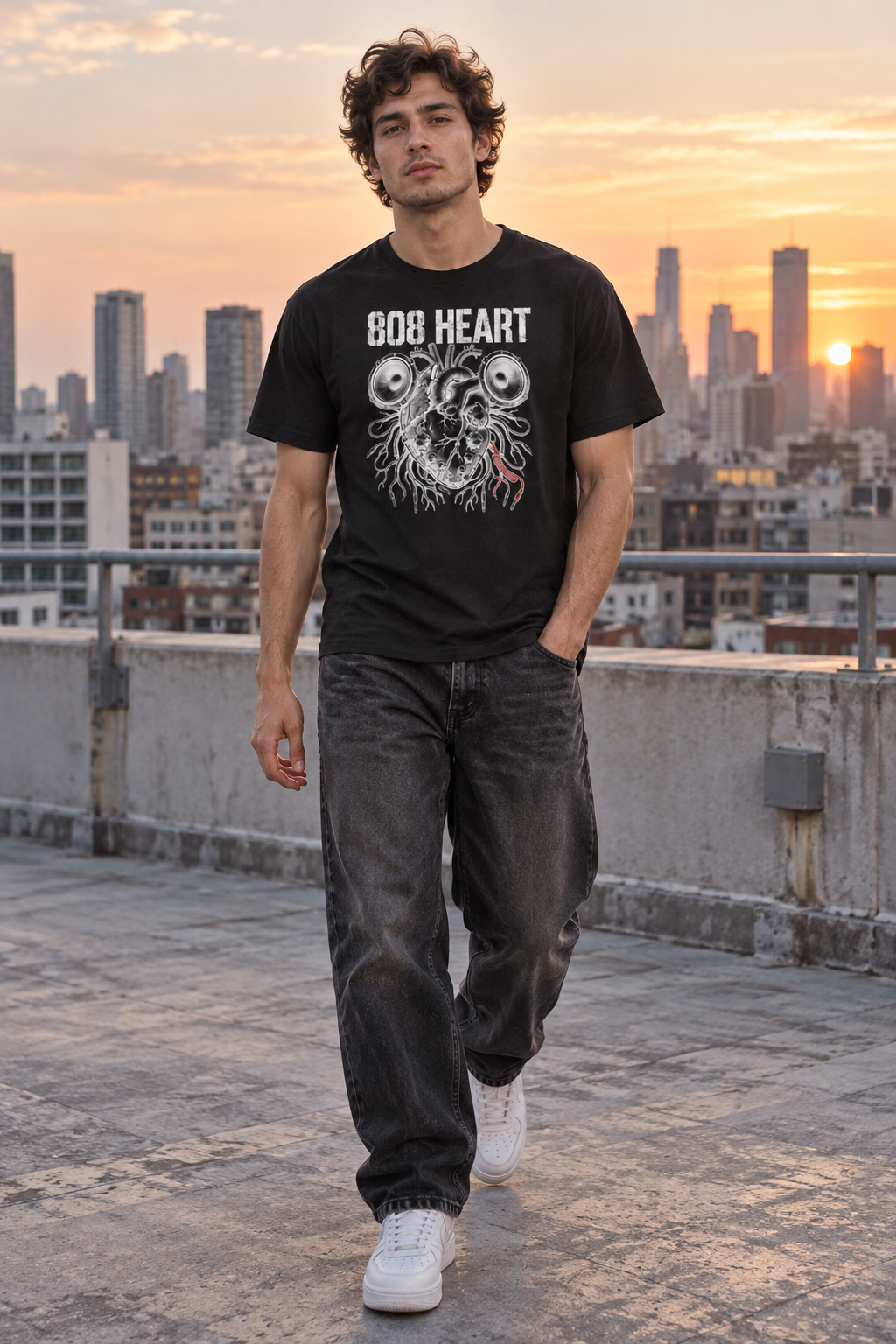 AI-generated editorial photo of HOTFIX 004 808 Heart t-shirt, scene 3