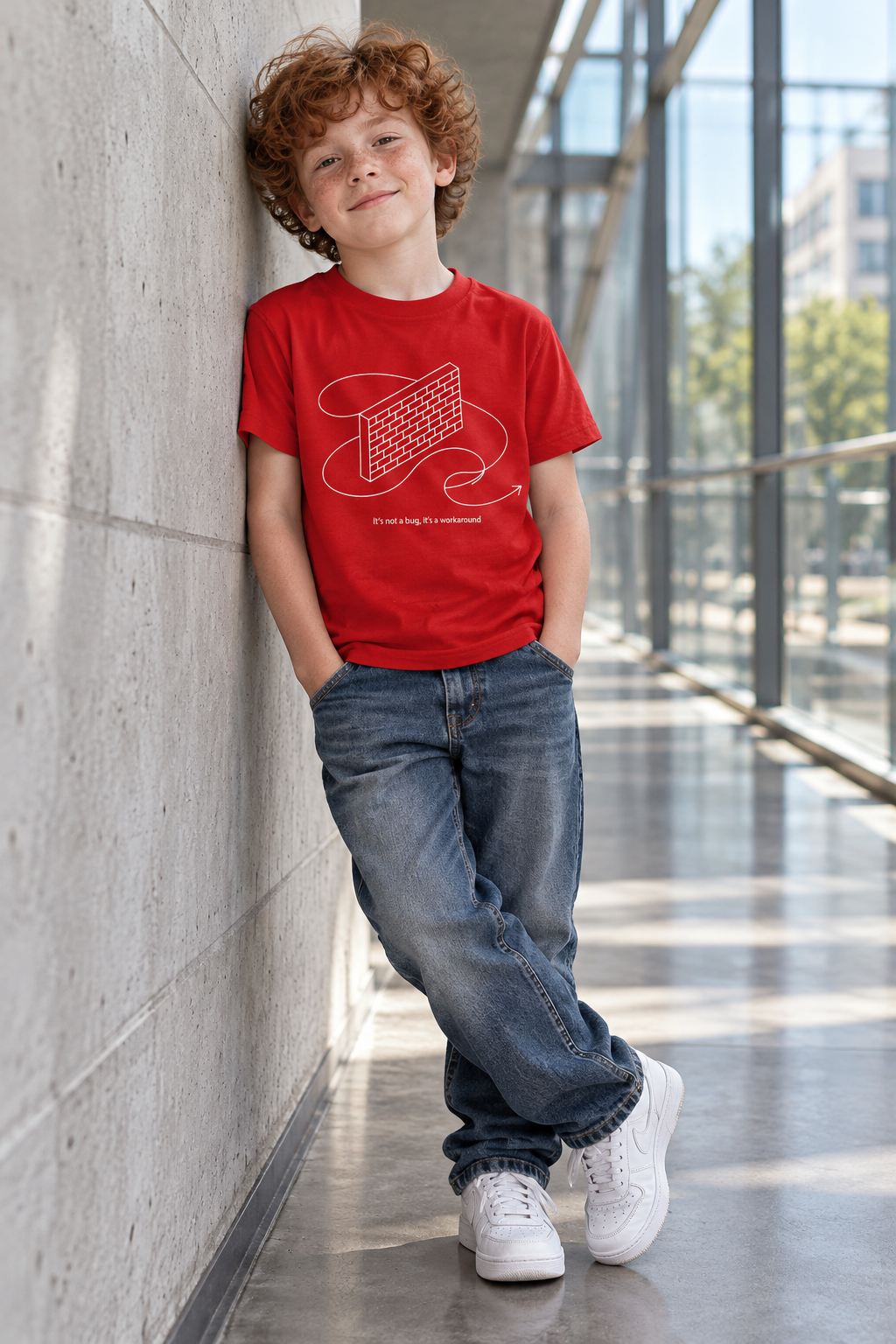 AI-generated editorial photo of HOTFIX 010 WORKAROUND.EXE Youth Short Sleeve T-Shirt, scene 3