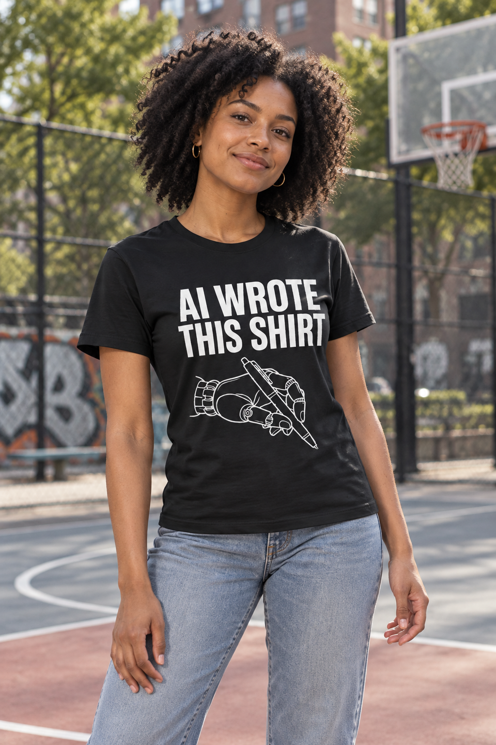 AI-generated editorial photo of HOTFIX 003 AI Wrote This Shirt Women’s t-shirt, scene 3
